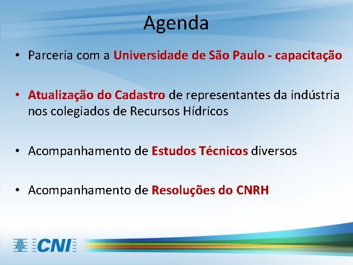 Agenda • Parceria com a Universidade de São Paulo - capacitação • Atualização do