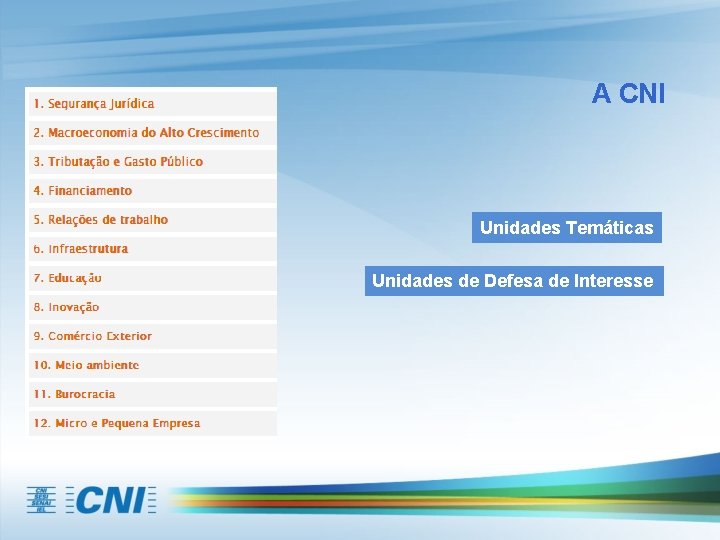 A CNI Unidades Temáticas Unidades de Defesa de Interesse 