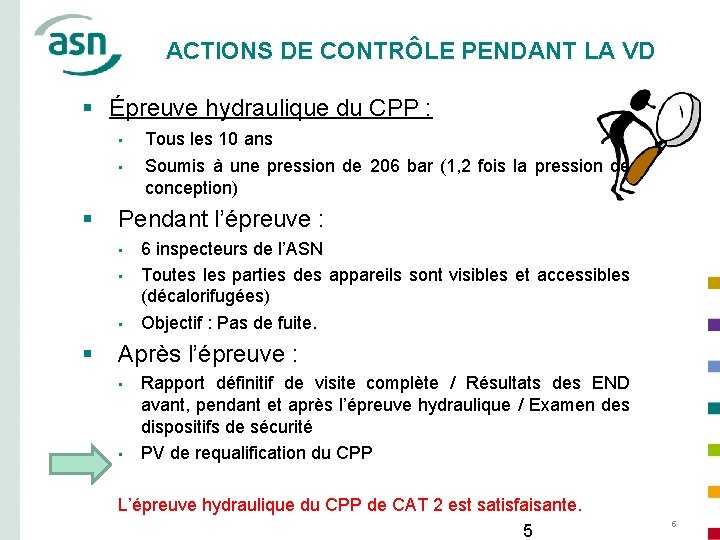 ACTIONS DE CONTRÔLE PENDANT LA VD § Épreuve hydraulique du CPP : § •