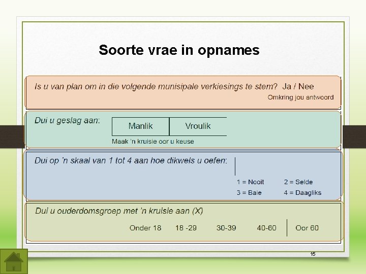 Soorte vrae in opnames 15 Soorte vrae in opnames 15
