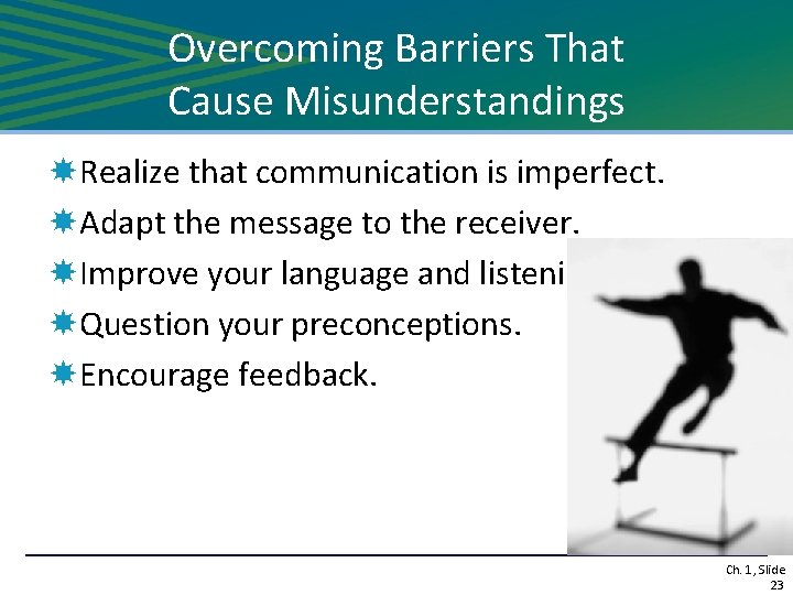 Overcoming Barriers That Cause Misunderstandings Realize that communication is imperfect. Adapt the message to