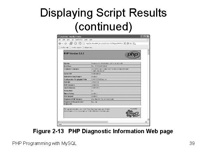 Displaying Script Results (continued) Figure 2 -13 PHP Diagnostic Information Web page PHP Programming