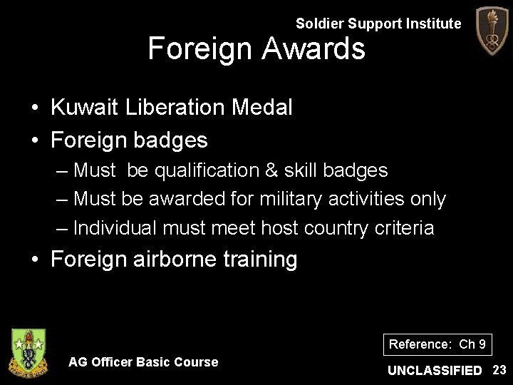 Soldier Support Institute Foreign Awards • Kuwait Liberation Medal • Foreign badges – Must