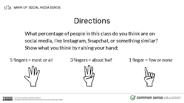 WARM UP: SOCIAL MEDIA BONDS Directions What percentage of people in this class do