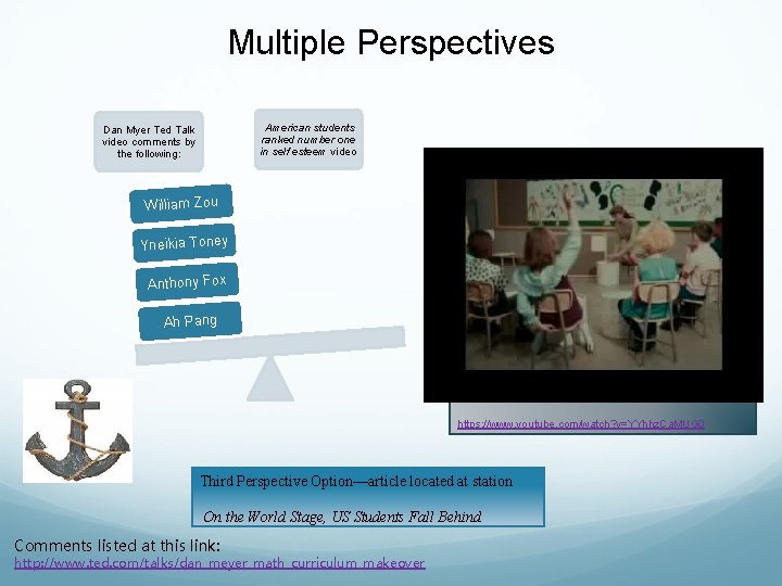 Multiple Perspectives Dan Myer Ted Talk video comments by the following: American students ranked