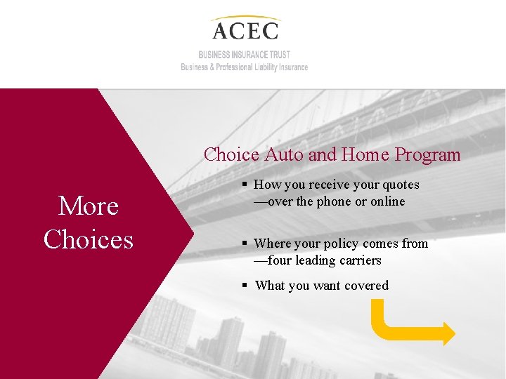 Choice Auto and Home Program More Choices § How you receive your quotes —over