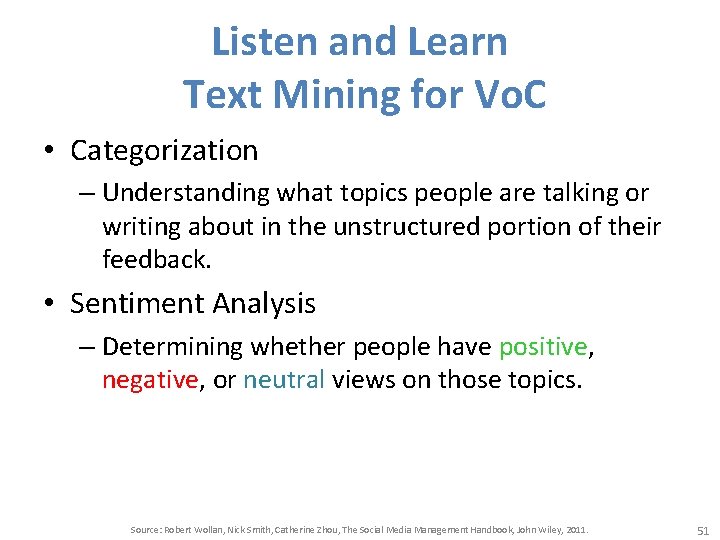 Listen and Learn Text Mining for Vo. C • Categorization – Understanding what topics