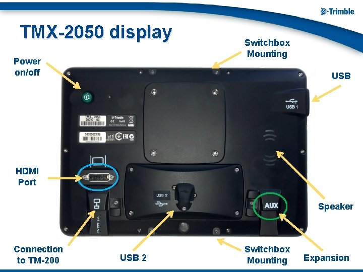 TMX-2050 display Power on/off Switchbox Mounting USB HDMI Port Speaker Connection to TM-200 USB