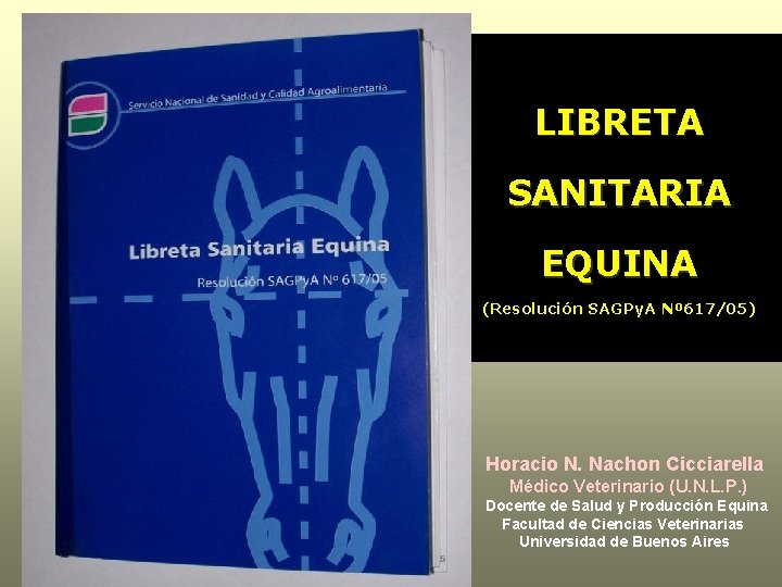 LIBRETA SANITARIA EQUINA (Resolución SAGPy. A Nº 617/05) Horacio N. Nachon Cicciarella Médico Veterinario