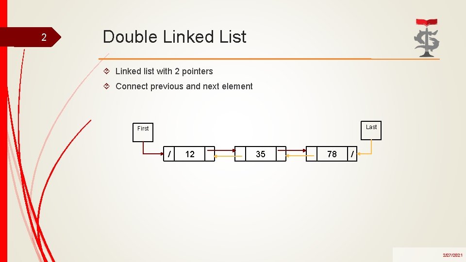 2 Double Linked List Linked list with 2 pointers Connect previous and next element
