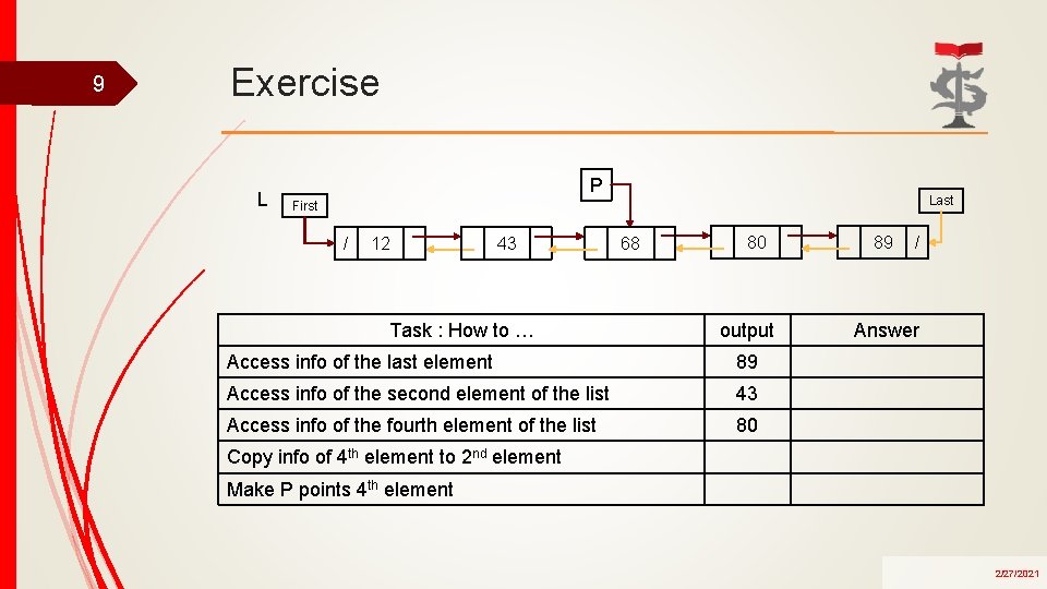 9 Exercise L P Last First / 12 43 Task : How to …