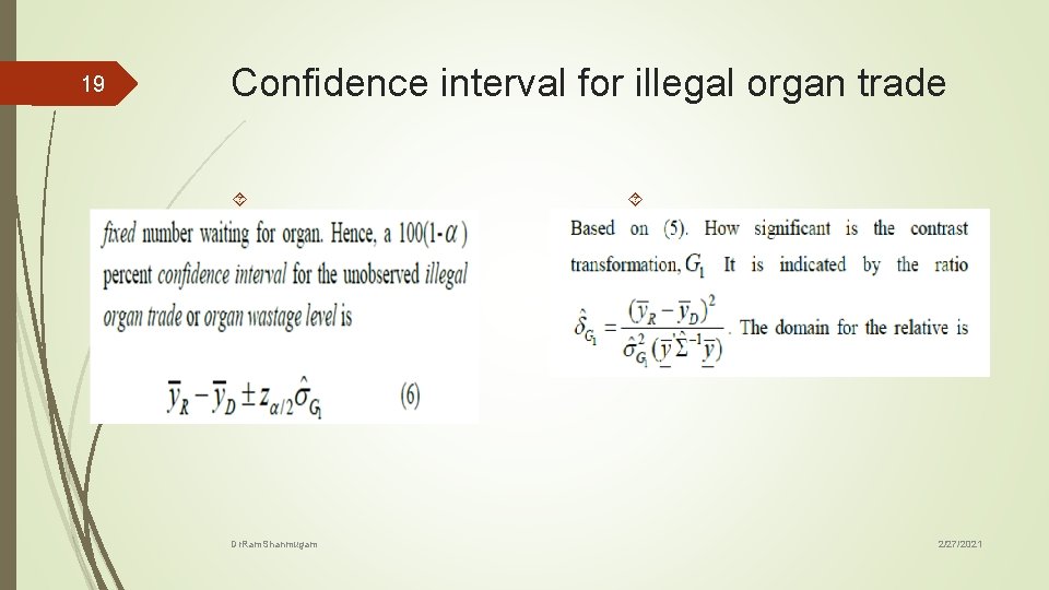 19 Confidence interval for illegal organ trade Dr. Ram. Shanmugam 2/27/2021 