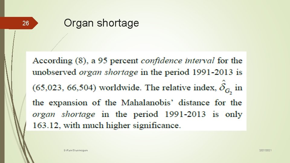 26 Organ shortage Dr. Ram. Shanmugam 2/27/2021 