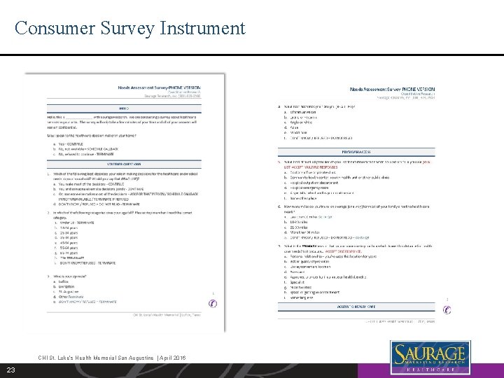 Consumer Survey Instrument CHI St. Luke’s Health Memorial San Augustine | April 2016 23