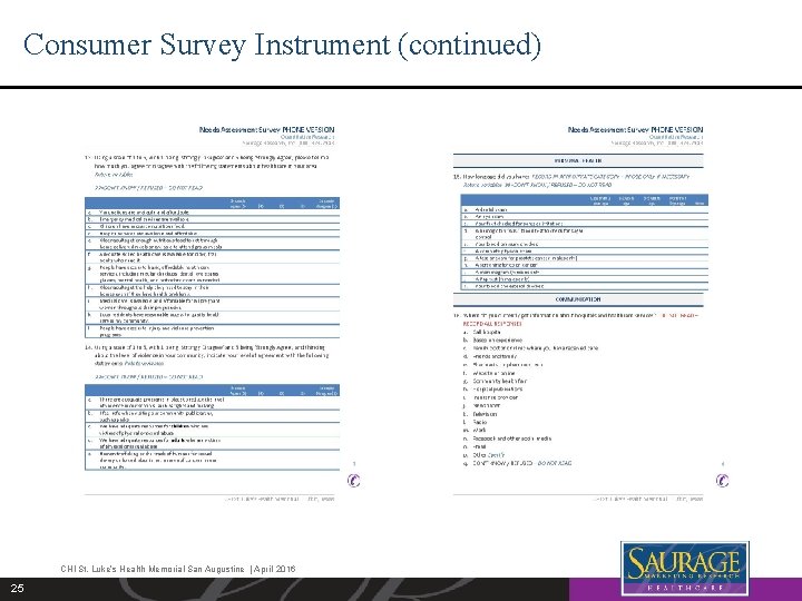 Consumer Survey Instrument (continued) CHI St. Luke’s Health Memorial San Augustine | April 2016