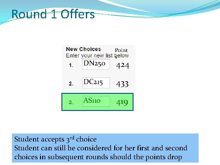 Round 1 Offers DN 250 Point s 424 DC 215 433 AS 110 419 Round 1 Offers DN 250 Point s 424 DC 215 433 AS 110 419
