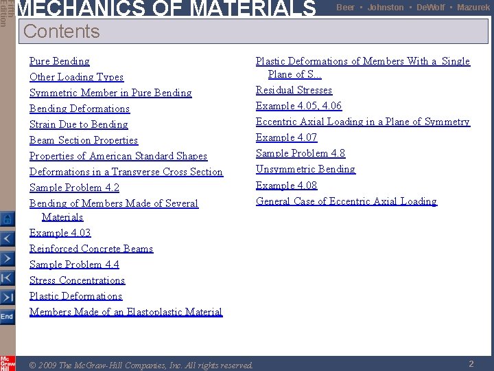 Fifth Edition MECHANICS OF MATERIALS Beer • Johnston • De. Wolf • Mazurek Contents