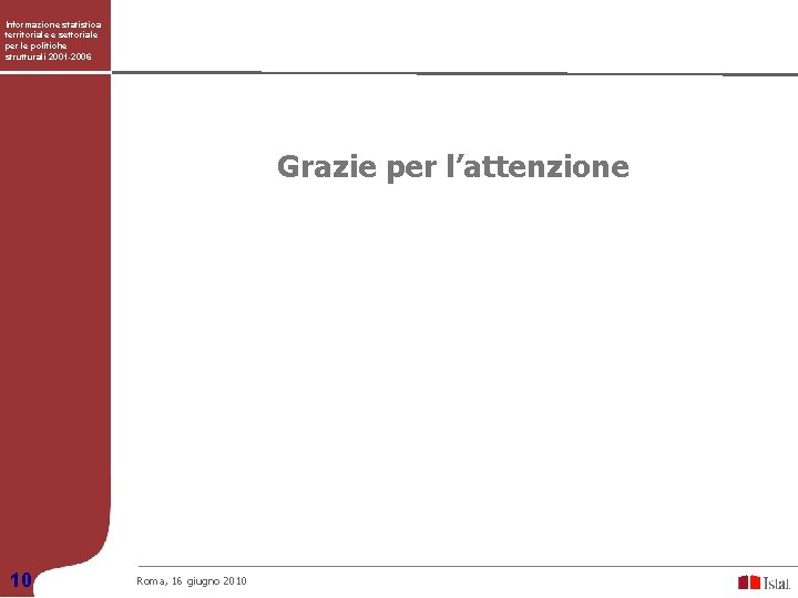 Informazione statistica territoriale e settoriale per le politiche strutturali 2001 -2006 Grazie per l’attenzione