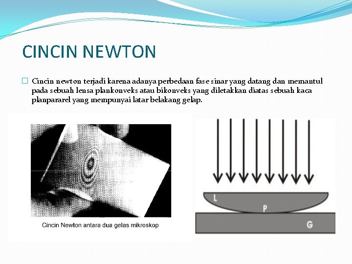 CINCIN NEWTON � Cincin newton terjadi karena adanya perbedaan fase sinar yang datang dan