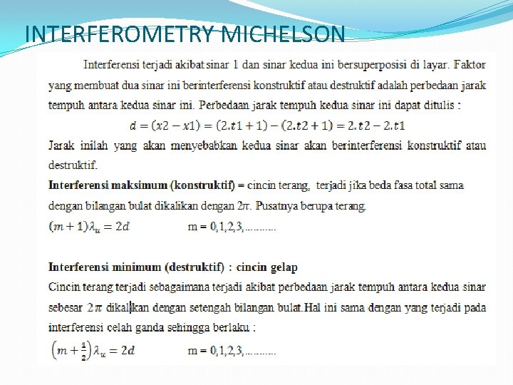 INTERFEROMETRY MICHELSON 