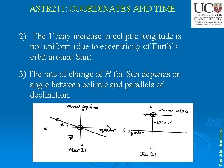 ASTR 211: COORDINATES AND TIME 2) The 1 /day increase in ecliptic longitude is