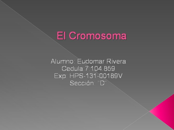 El Cromosoma Alumno: Eudomar Rivera Cedula: 7. 104. 859 Exp: HPS-131 -00189 V Sección: El Cromosoma Alumno: Eudomar Rivera Cedula: 7. 104. 859 Exp: HPS-131 -00189 V Sección: