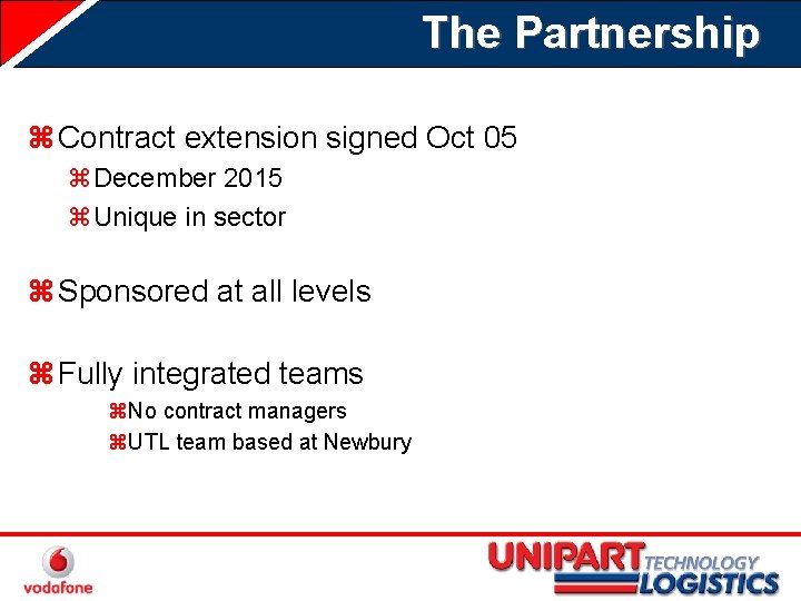 The Partnership z Contract extension signed Oct 05 z. December 2015 z. Unique in