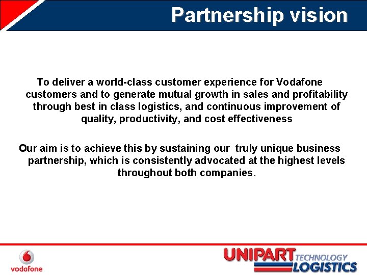 Partnership vision To deliver a world-class customer experience for Vodafone customers and to generate