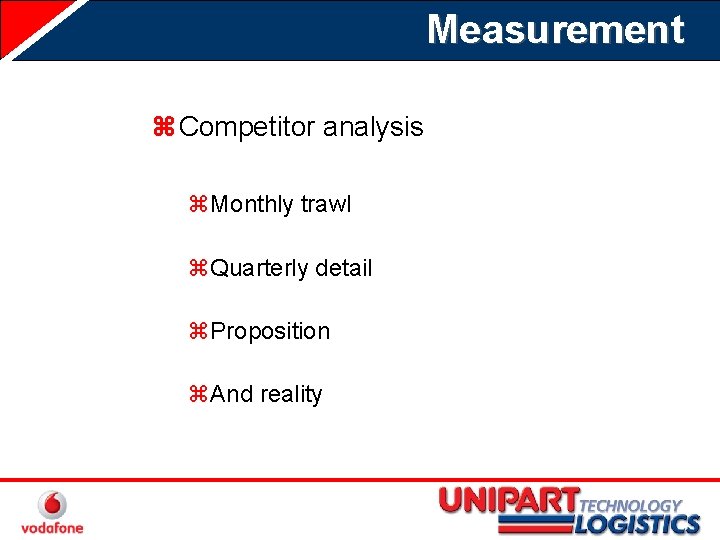 Measurement z Competitor analysis z. Monthly trawl z. Quarterly detail z. Proposition z. And