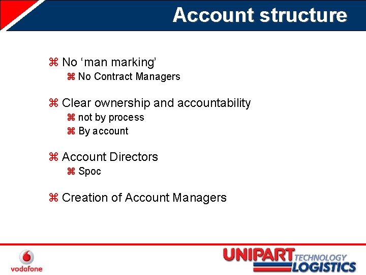 Account structure z No ‘man marking’ z No Contract Managers z Clear ownership and