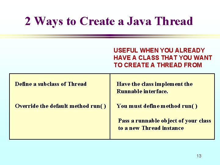 2 Ways to Create a Java Thread USEFUL WHEN YOU ALREADY HAVE A CLASS