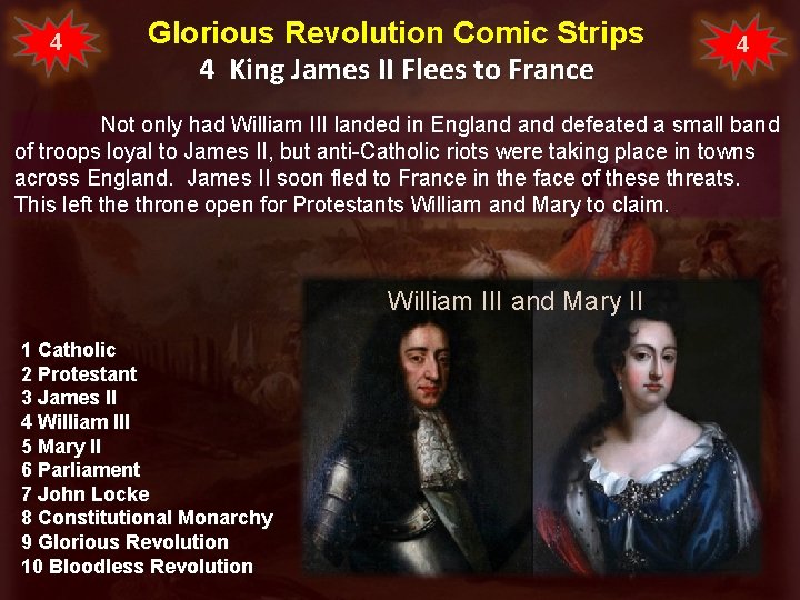 4 Glorious Revolution Comic Strips 4 King James II Flees to France 4 Not