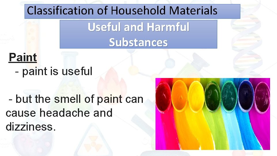 Classification of Household Materials Useful and Harmful Substances Paint - paint is useful -