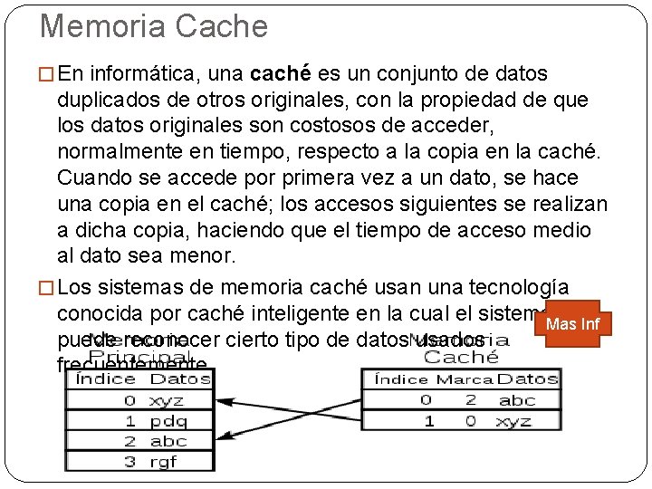 Memoria Cache � En informática, una caché es un conjunto de datos duplicados de Memoria Cache � En informática, una caché es un conjunto de datos duplicados de