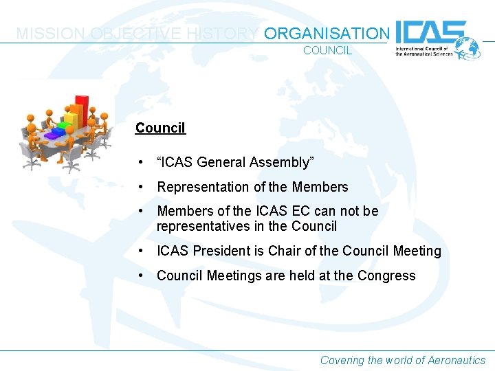 MISSION OBJECTIVE HISTORY ORGANISATION COUNCIL Council • “ICAS General Assembly” • Representation of the MISSION OBJECTIVE HISTORY ORGANISATION COUNCIL Council • “ICAS General Assembly” • Representation of the