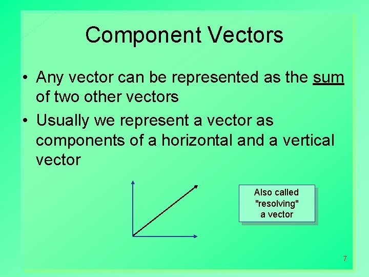 Component Vectors • Any vector can be represented as the sum of two other