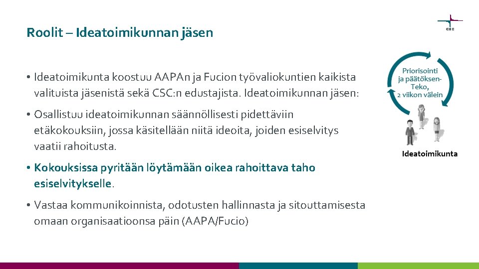 Roolit – Ideatoimikunnan jäsen • Ideatoimikunta koostuu AAPAn ja Fucion työvaliokuntien kaikista valituista jäsenistä