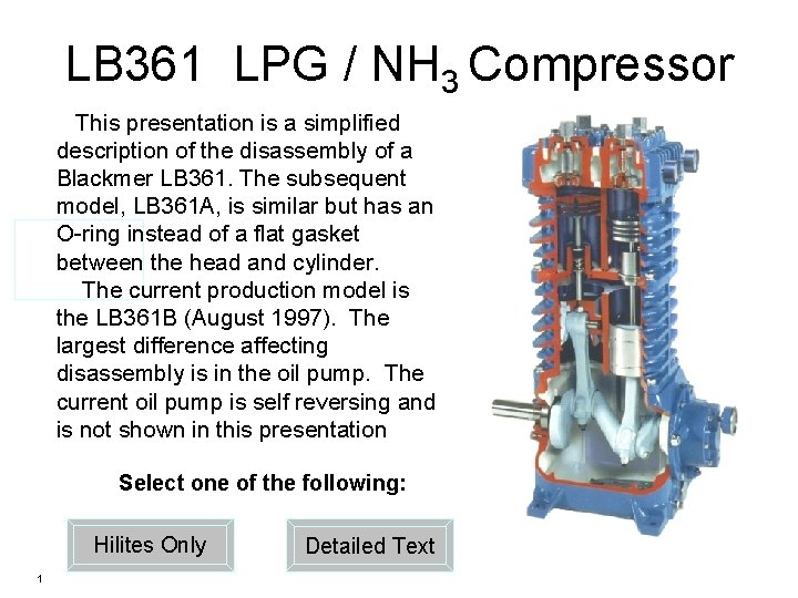 LB 361 LPG / NH 3 Compressor This presentation is a simplified description of