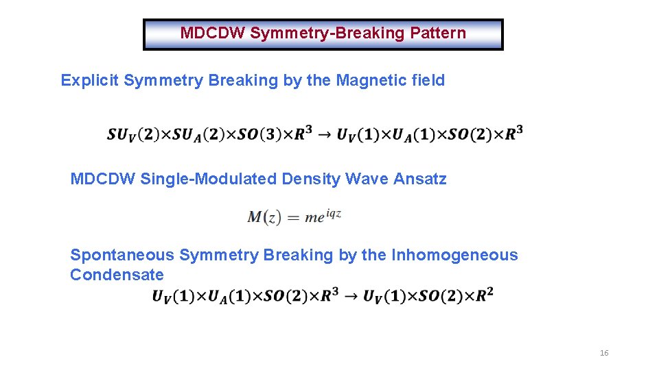 MDCDW Symmetry-Breaking Pattern Explicit Symmetry Breaking by the Magnetic field MDCDW Single-Modulated Density Wave