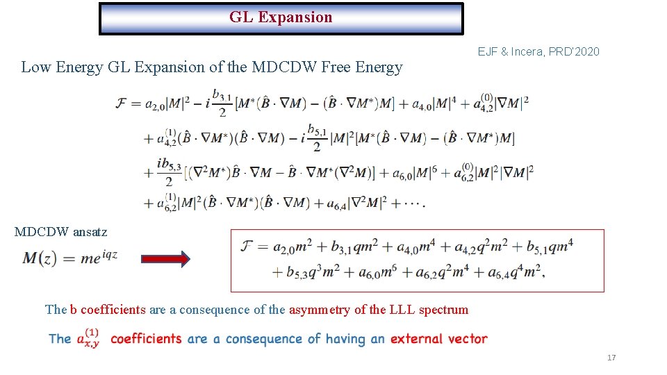 GL Expansion Low Energy GL Expansion of the MDCDW Free Energy EJF & Incera,