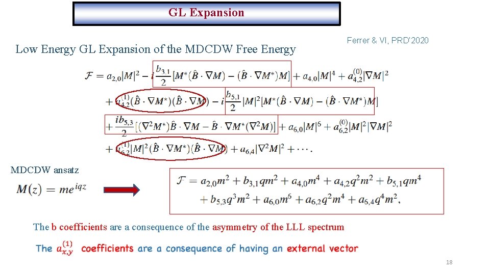 GL Expansion Low Energy GL Expansion of the MDCDW Free Energy Ferrer & VI,