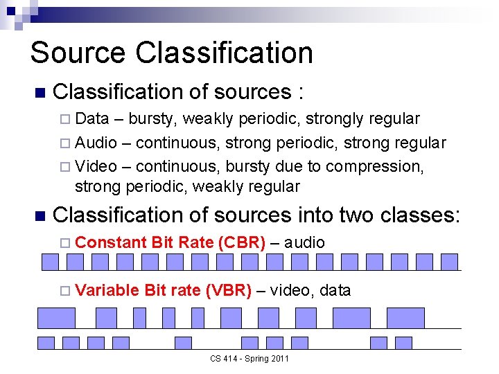 Source Classification n Classification of sources : ¨ Data – bursty, weakly periodic, strongly