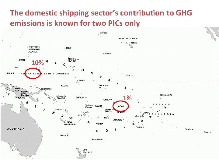 The domestic shipping sector’s contribution to GHG emissions is known for two PICs only