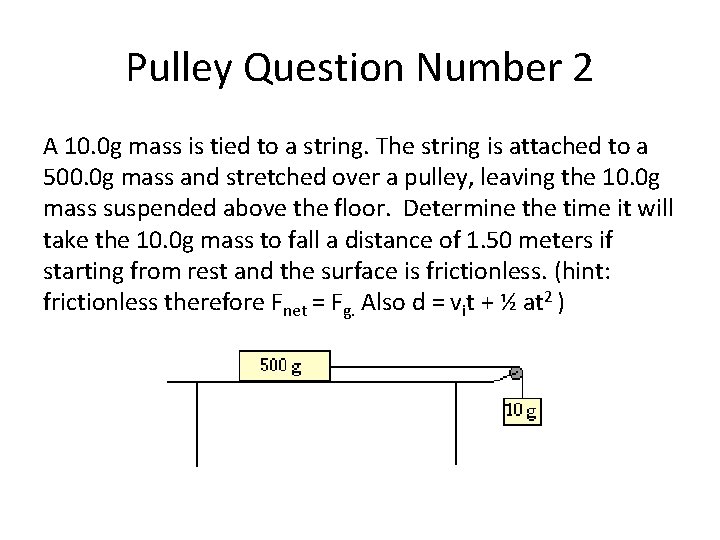 Pulley Question Number 2 A 10. 0 g mass is tied to a string.