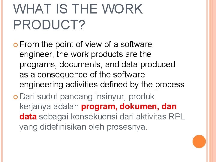 WHAT IS THE WORK PRODUCT? From the point of view of a software engineer,