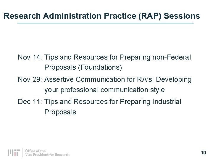 Research Administration Practice (RAP) Sessions Nov 14: Tips and Resources for Preparing non-Federal Proposals