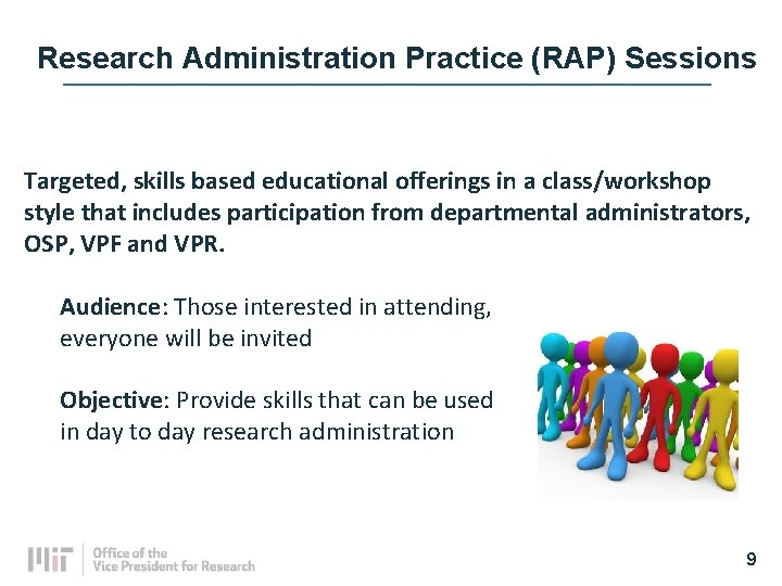 Research Administration Practice (RAP) Sessions Targeted, skills based educational offerings in a class/workshop style