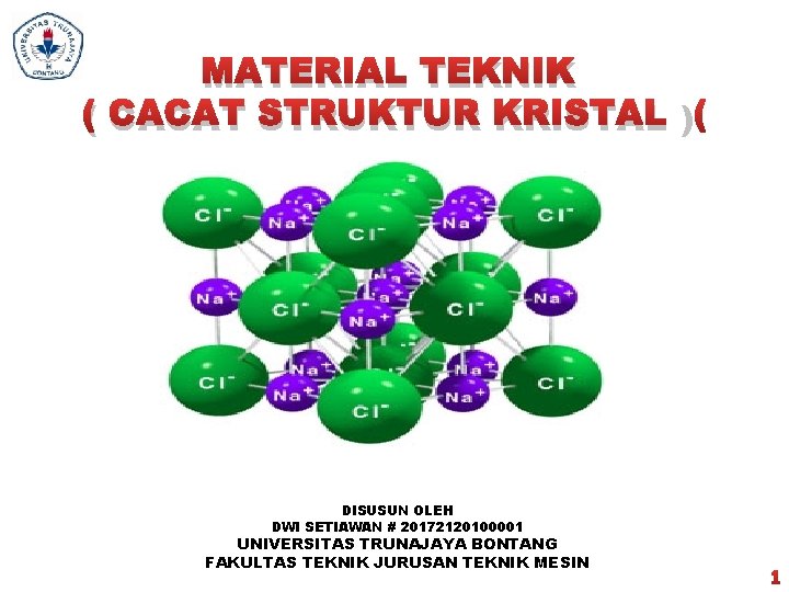 MATERIAL TEKNIK ( CACAT STRUKTUR KRISTAL ) DISUSUN OLEH DWI SETIAWAN # 20172120100001 UNIVERSITAS