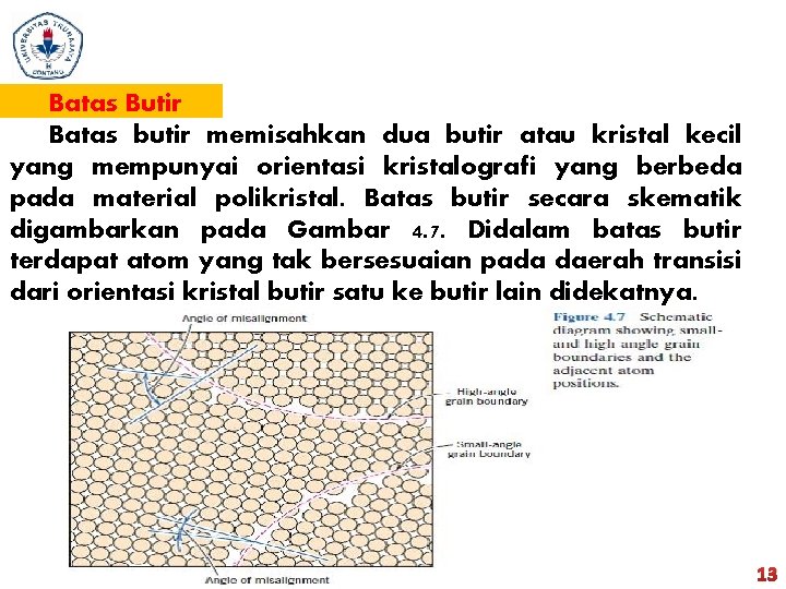 Batas Butir Batas butir memisahkan dua butir atau kristal kecil yang mempunyai orientasi kristalografi