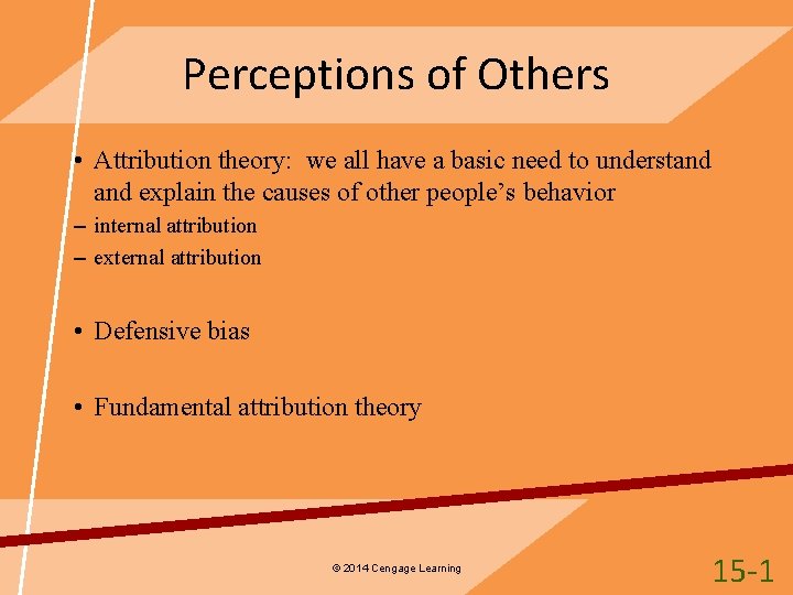 Perceptions of Others • Attribution theory: we all have a basic need to understand